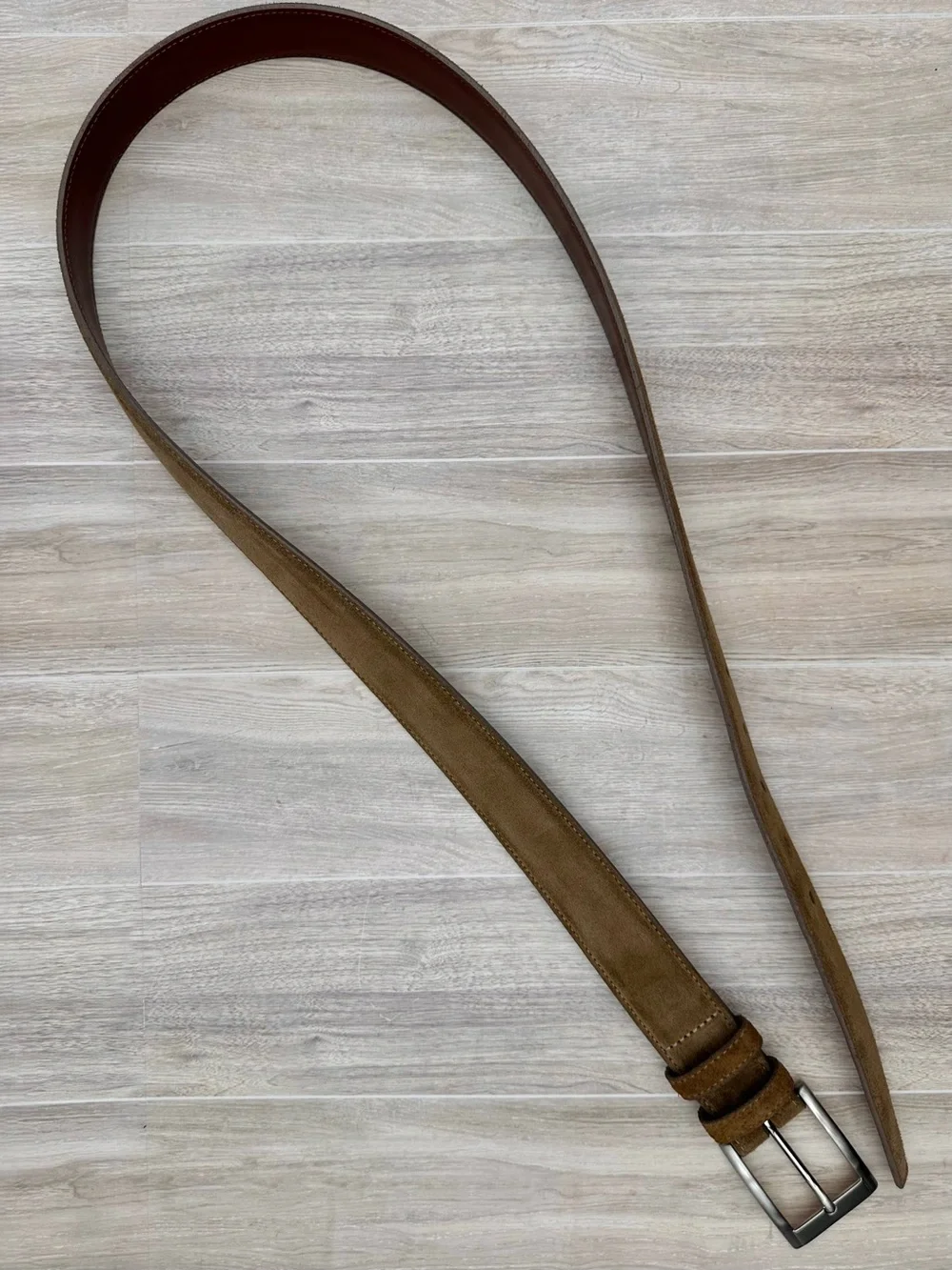 Torino Leather Company European Whiskey Brown Suede Belt 54457 Made In USA Sz 40